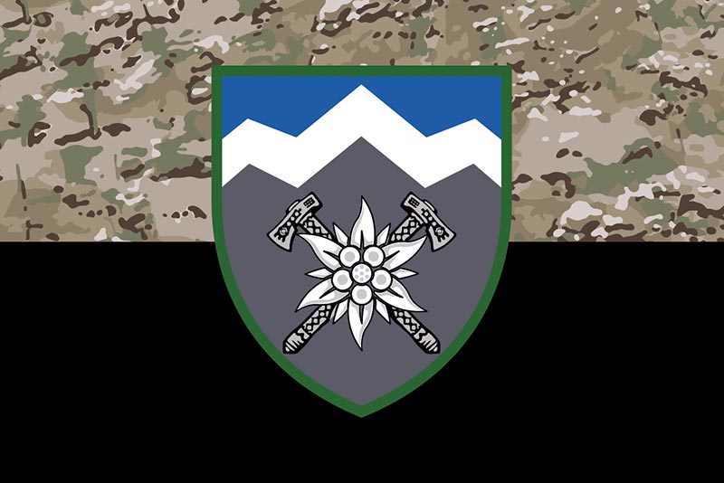 Прапор ЗСУ 10 ОГШБр (окрема гірсько-штурмова бригада) «Едельвейс» камуфляж-чорний