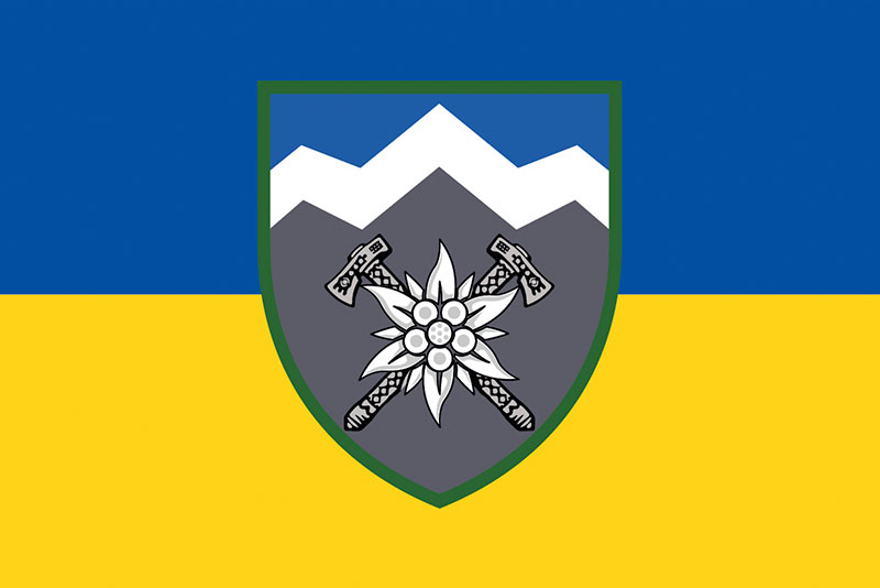 Прапор ЗСУ 10 ОГШБр (окрема гірсько-штурмова бригада) «Едельвейс» синьо-жовтий