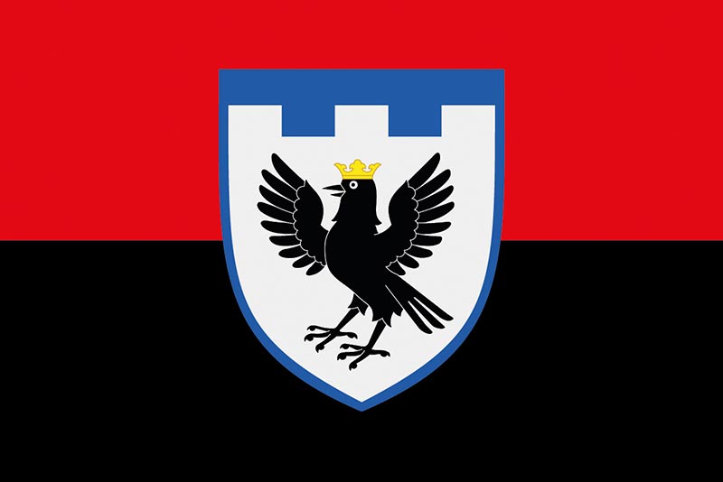 Прапор ЗСУ 102 ОБрТрО (окрема бригада територіальної оборони) імені Дмитра Вітовського червоно-чорний