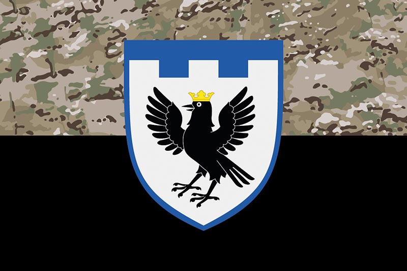 Прапор ЗСУ 102 ОБрТрО (окрема бригада територіальної оборони) імені Дмитра Вітовського камуфляж-чорний