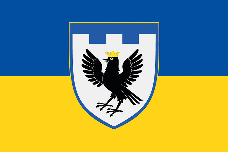 Прапор ЗСУ 102 ОБрТрО (окрема бригада територіальної оборони) імені Дмитра Вітовського синьо-жовтий