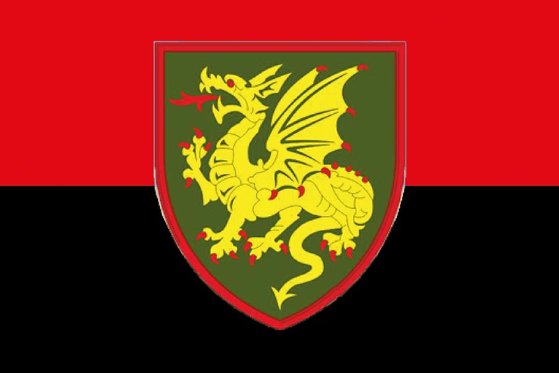 Прапор ЗСУ 107 Кременчуцької РеАБр (реактивної артилерійської бригади) червоно-чорний