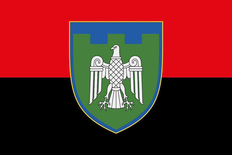 Прапор ЗСУ 107 ОБрТрО (окрема бригада територіальної оборони) червоно-чорний