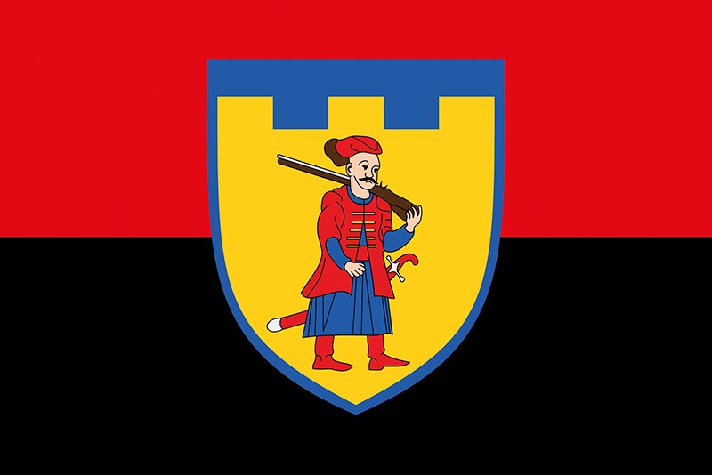 Прапор ЗСУ 110 ОБрТрО (окрема бригада територіальної оборони) червоно-чорний