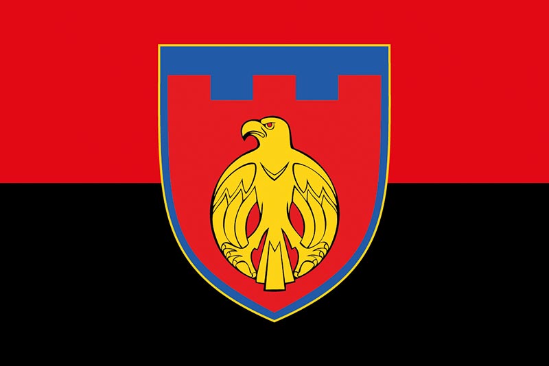 Прапор ЗСУ 121 ОБрТрО (окрема бригада територіальної оборони) червоно-чорний