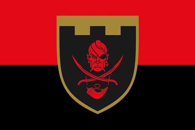 Прапор ЗСУ 129 ОБрТрО (окрема бригада територіальної оборони) червоно-чорний