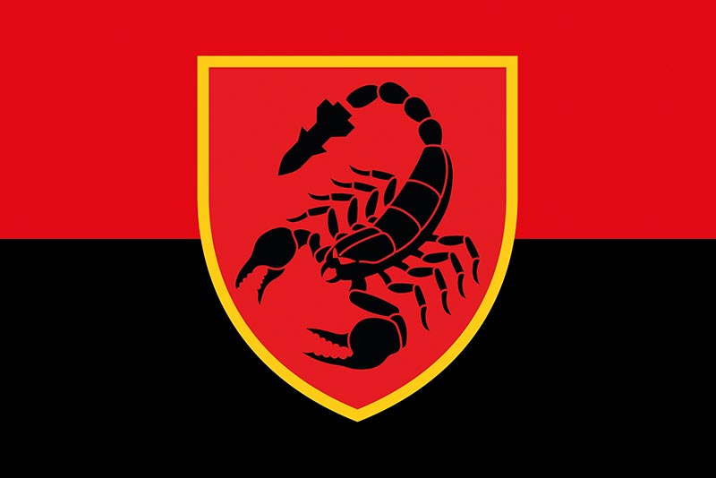 Прапор ЗСУ 19 ОРБр (окремої ракетної бригади) «Свята Варвара» червоно-чорний