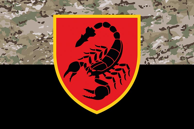 Прапор ЗСУ 19 ОРБр (окремої ракетної бригади) «Свята Варвара» камуфляж-чорний