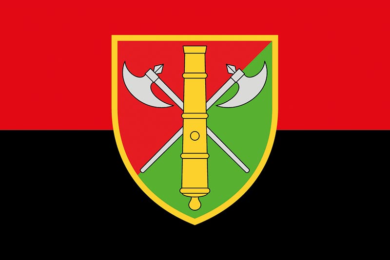 Прапор ЗСУ 26 ОАБр (окрема артилерійська бригада) імені Романа Дашкевича червоно-чорний