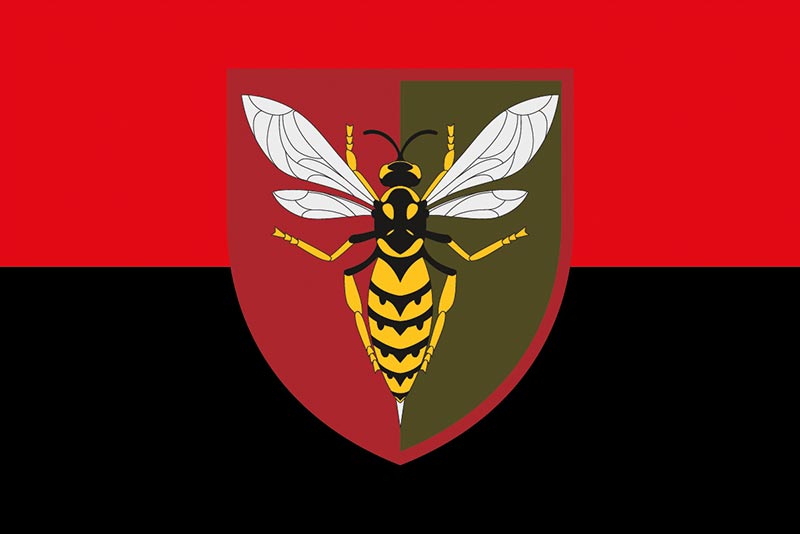 Прапор ЗСУ 38 ЗРП (зенітного ракетного полку) імені Юрія Тютюнника червоно-чорний