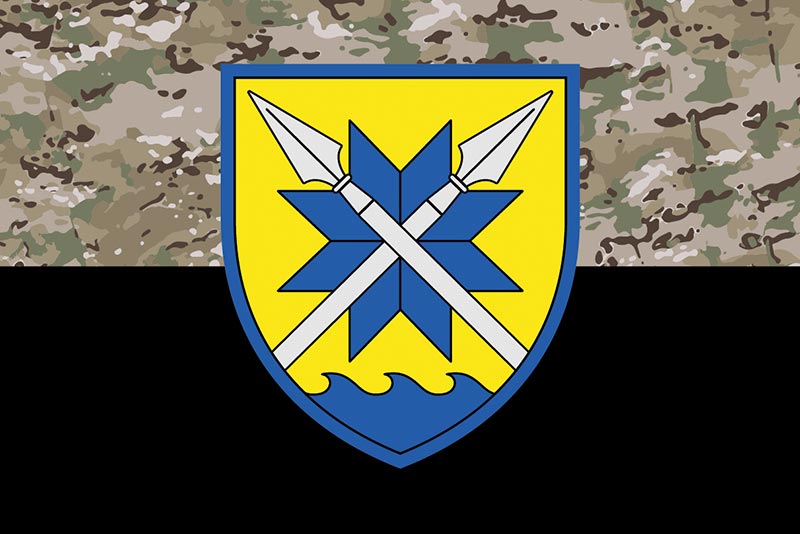 Прапор ЗСУ 56 ОМПБр Маріупольської (окремої мотопіхотної бригади) камуфляж-чорний