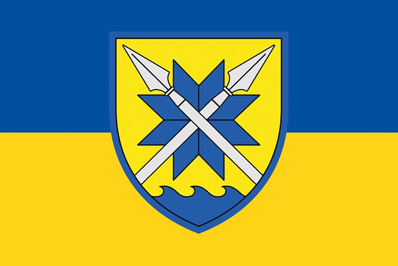 Прапор ЗСУ 56 ОМПБр Маріупольської (окремої мотопіхотної бригади) синьо-жовтий
