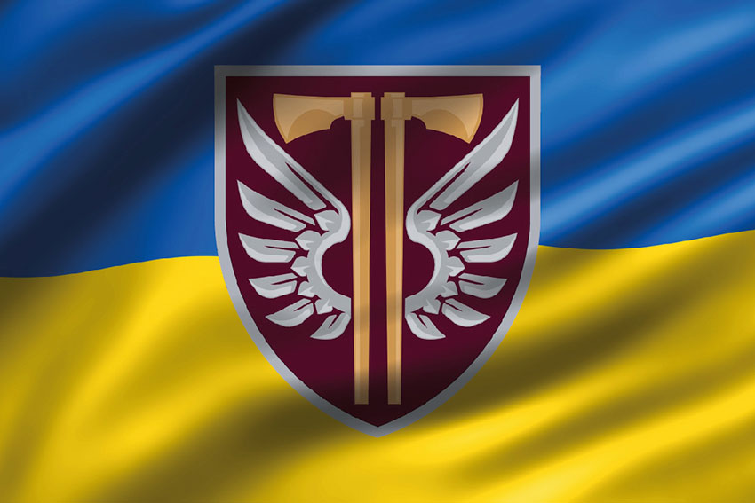 Прапор 77 ОАеМБр ДШВ ЗСУ 3D синьо-жовтий