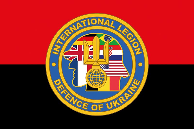 Прапор ЗСУ Інтернаціонального легіону територіальної оборони України червоно-чорний