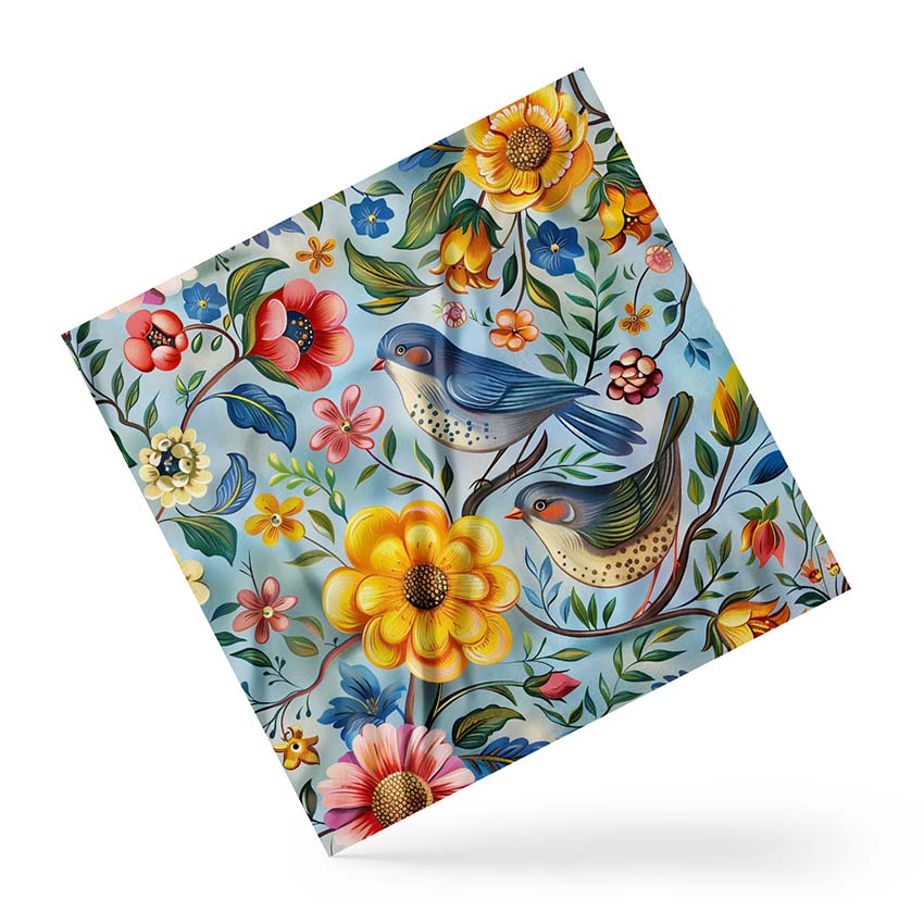 Хустка Пташки Яскраві квіти Розпис Birds Bright flowers Painting