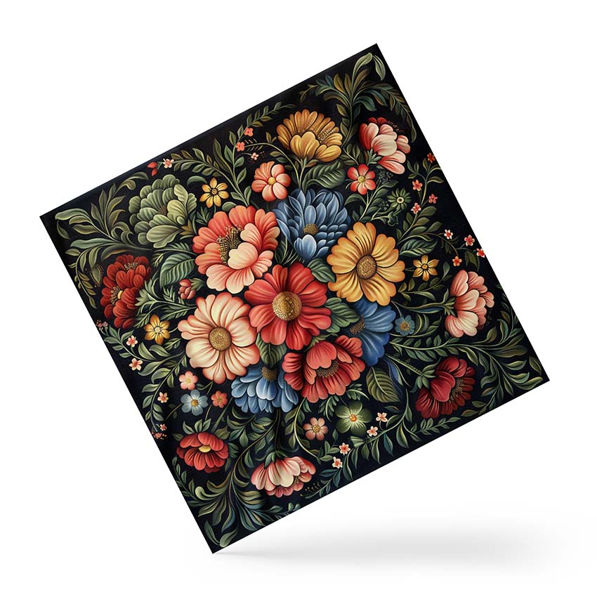 Хустка Розпис Квіти Чорний фон Painting Flowers Black background