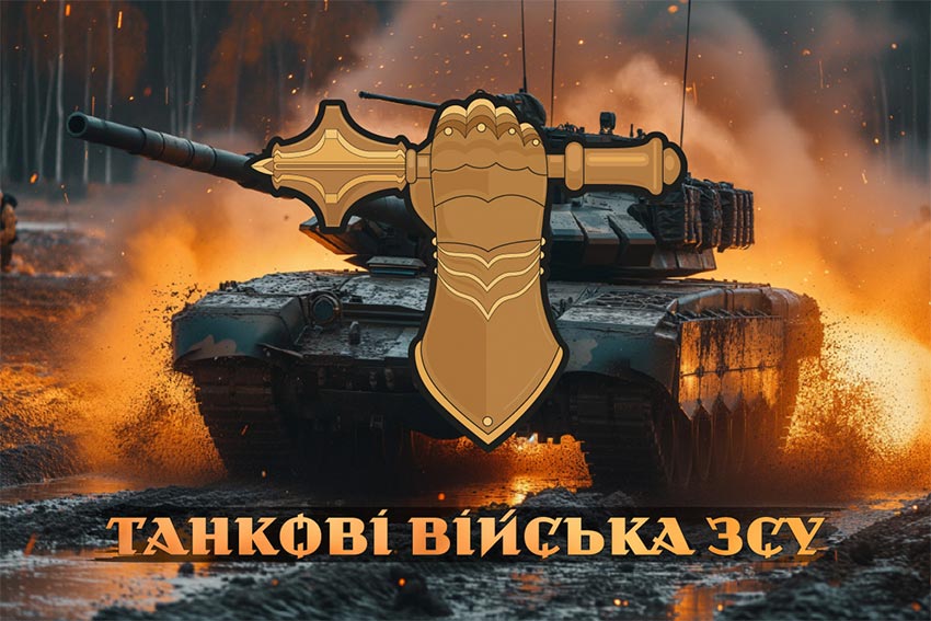 Прапор Танкових військ ЗСУ танк у бою