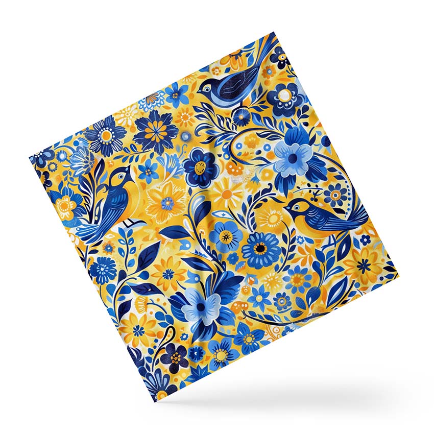 Scarf, Yellow Pattern, Birds